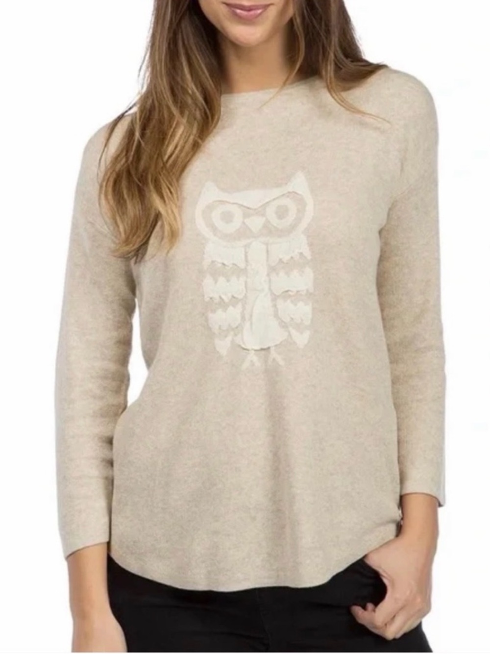 Woolrich Women's Cream Beige Owl-Print Sweater